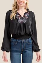 Francesca Inchess Camille Embroidered Crop Blouse - Black