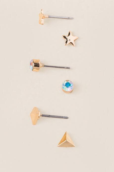 Francesca's Star Pyramid Stud Earring Set - Iridescent