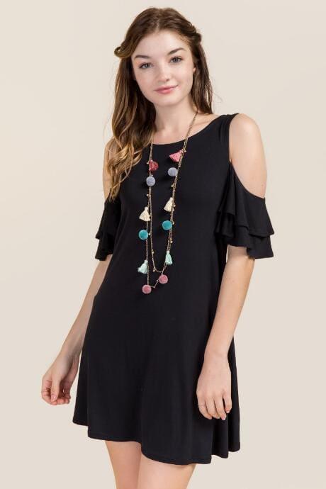 Francesca's Taryn Cold Shoulder Shift Dress - Black