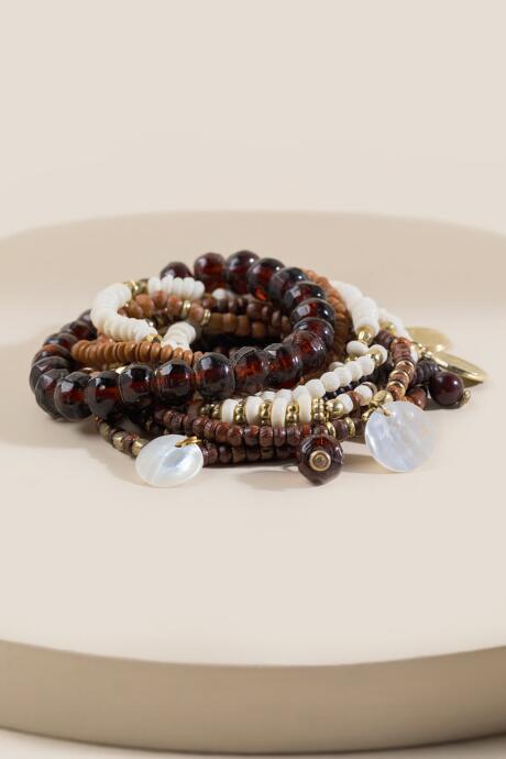 Francesca's Skye Beaded Stretch Bracelet Set - Brown