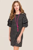 Alya Daphne Striped Ruffle Sleeve Knit Dress - Black/white