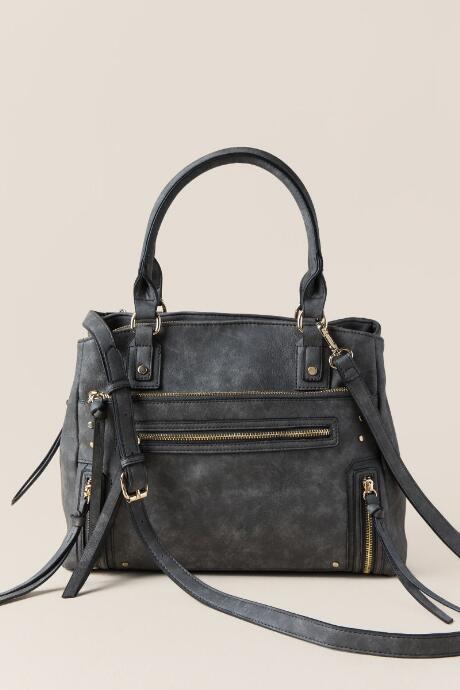 Francesca's Vincenza Distressed Satchel - Gray