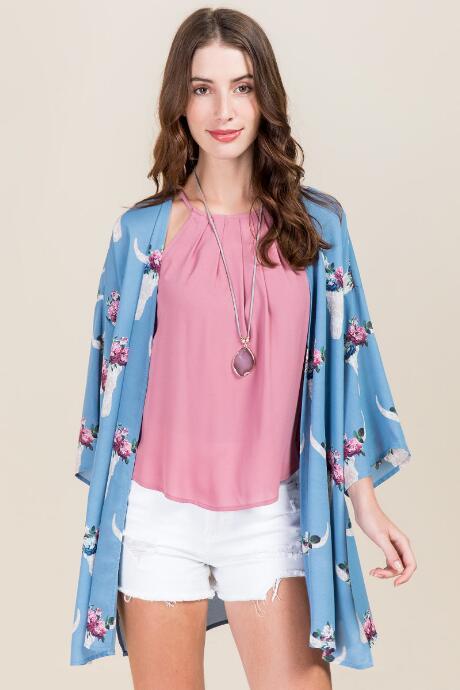 Blue Rain Nolita Bull Head Kimono - Oxford Blue