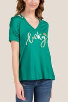 Francesca's Lucky Cut Out Graphic Tee - Green