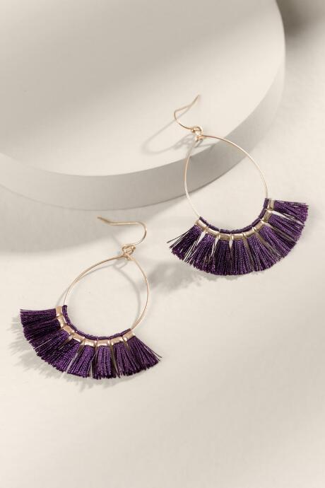 Francesca's Penelope Wire Teardrop Tassel Earrings - Purple