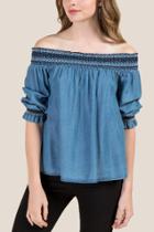 Francesca's Arabella Off The Shoulder Tencel Blouse - Medium Wash