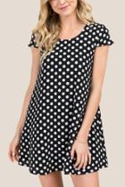 Francesca's Jenna Short Sleeve Polka Dot Shift Dress - Black
