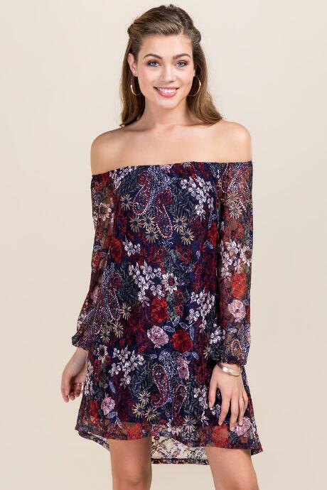 Mi Ami Mariah Off Shoulder Shift Dress - Navy
