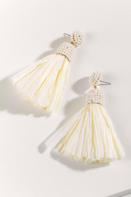 Francesca's Michelle Raffia Tassel Earrings - Natural