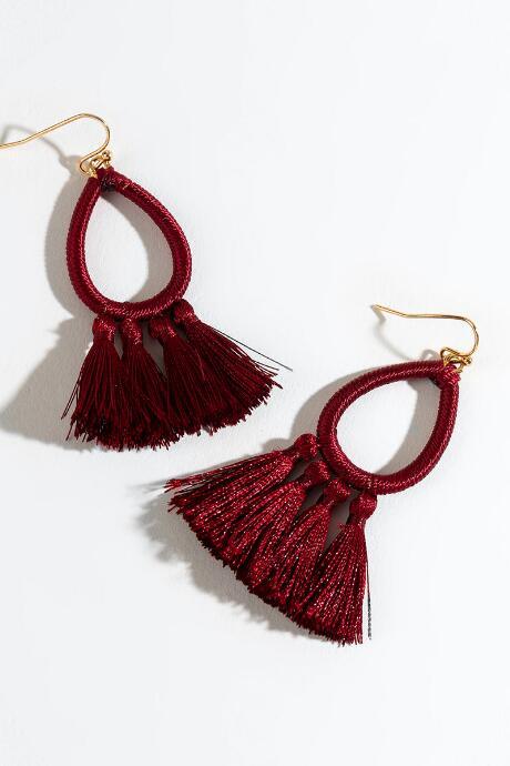 Francesca's Christina Wrapped Teardrop Tassel Earrings - Burgundy