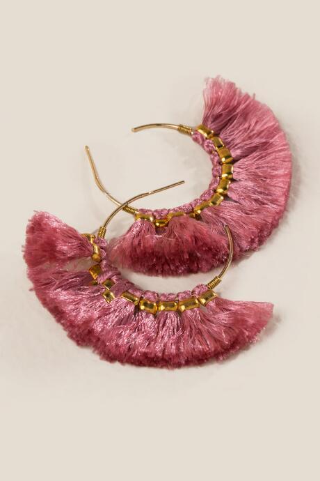 Francesca's Stacie Tassel Hoop Earrings - Rose