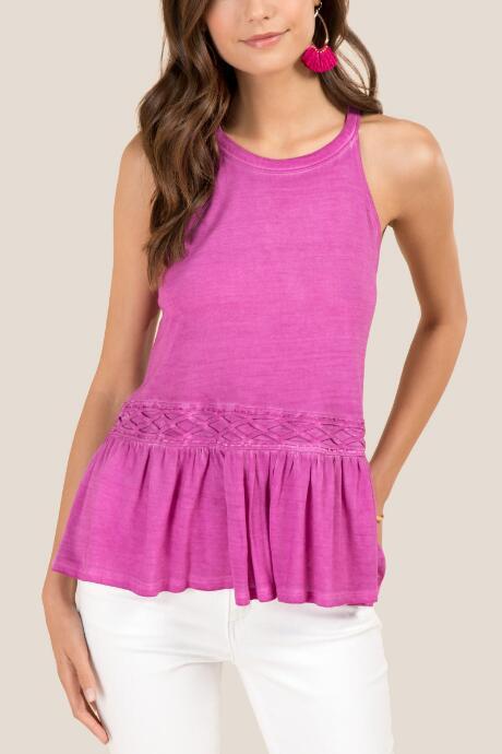 Francesca Inchess Marley High Neck Lace Trim Sleeveless Tank - Fuchsia