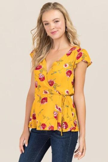 Mark Edwards Apparel Margie Rose Floral Wrap Blouse - Marigold