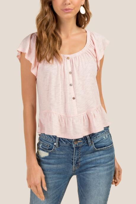 Francesca Inchess Heather Button Front Crop Ruffle Top - Blush
