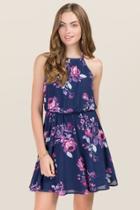 Francesca's Greer Floral A-line Dress - Navy