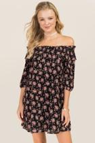 Blue Rain Robin Smocked Floral Off The Shoulder Dress - Black