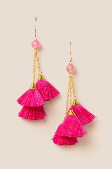 Francesca's Clementine Cluster Tassel Earring - Neon Pink