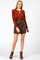 Francesca's Hensley Button Front Skirt - Olive