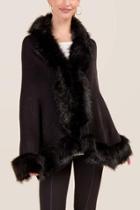 Francesca's Amaya Fur Trim Ruana - Black