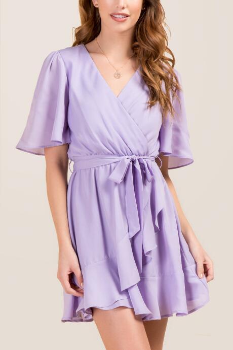 Blue Rain Elina Surplus Tie Waist Ruffle A-line Dress - Orchid