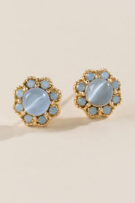 Francesca Inchess Maribel Cat Eye Flower Studs - Gray