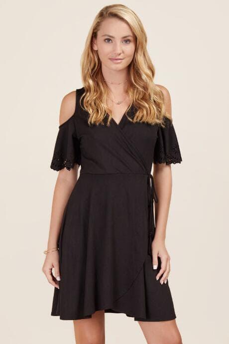 Ayla Sidney Cold Shoulder Knit Wrap Dress - Black