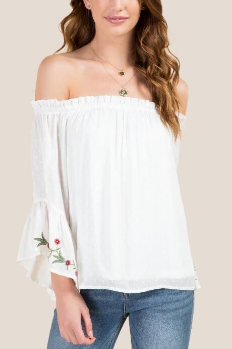 Francesca's Katrina Embroidered Clip Dot Top - Ivory