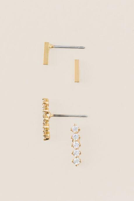 Francesca's Terri Cubic Zirconia Bar Stud Earring Set - Crystal