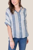 Francesca's Hailey Short Sleeve Button Down - Navy