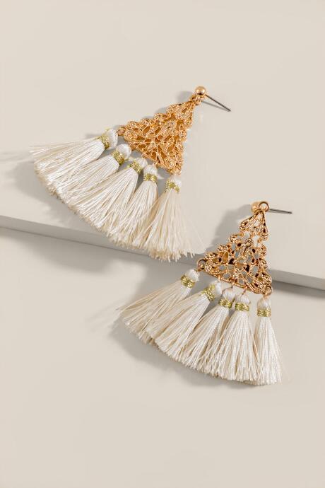 Francesca's Dee Triangle Tassel Drop Earrings - Ivory