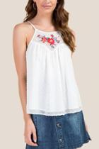 Francesca's Erin High Neck Embroidery Tank - White