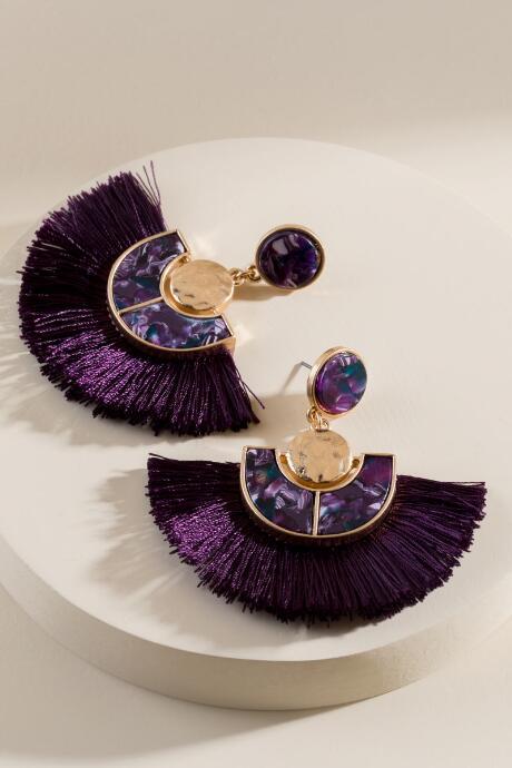 Francesca's Mara Marbled Resin Tassel Earrings - Purple