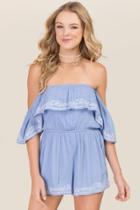 Blue Rain Estella Embroidered Romper - Oxford Blue