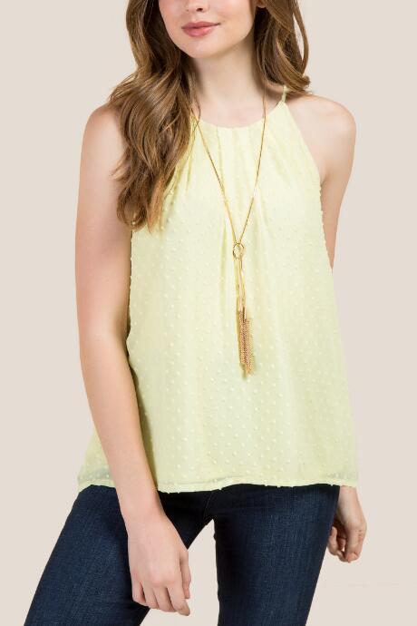 Francesca's Anna High Neck Swiss Dot Top - Lemonade