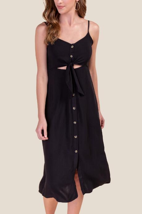 Francesca's Rachael Buttoned Tie Front Dress - Black