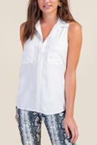 Francesca's Lydia Button Down Tank Top - White