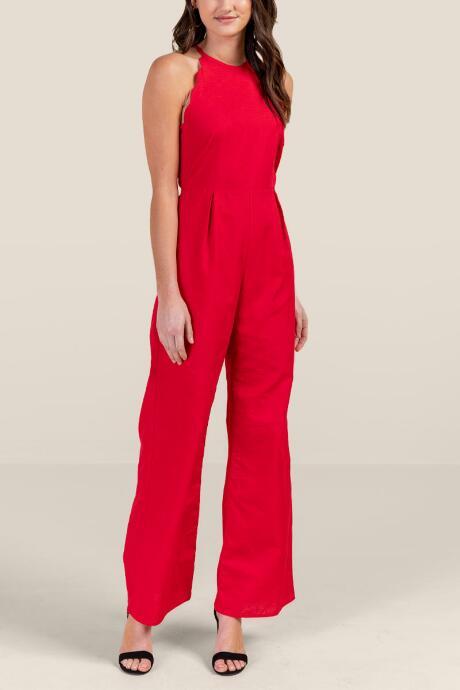Francesca's Addison Scalloped Jumpsuit - Red