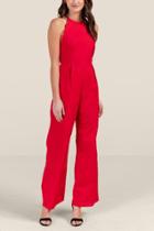 Francesca's Addison Scalloped Jumpsuit - Red