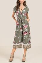 Francesca Inchess Alexia Floral Surplus Tie Waist Crop Jumpsuit - Dark Olive