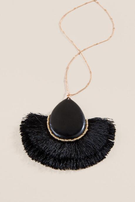 Francesca Inchess Fallon Black Fringe Stone Pendant - Black