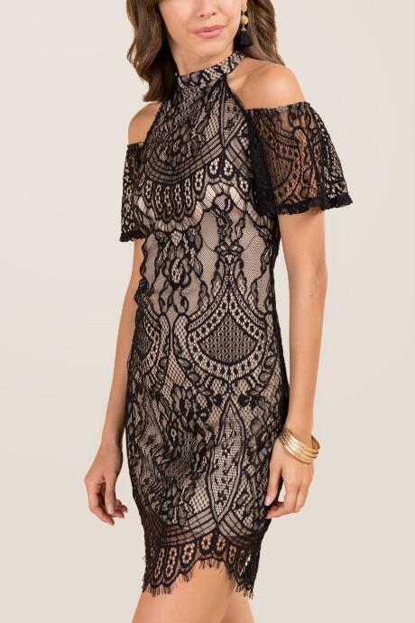 Francescas Della Cold Shoulder Lace Shift - Black