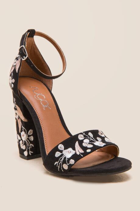 Sugar Slicker Embroidered Block Heel - Black