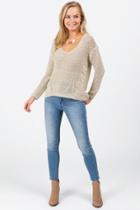 Francesca's Rayla Braided Seam Sweater - Taupe