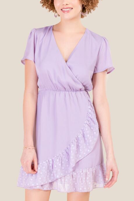 Francesca's Trista Eyelet Trim Wrap Dress - Lavender