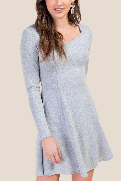 Francesca's Jocelyn Scalloped Knit Skater Dress - Heather Gray