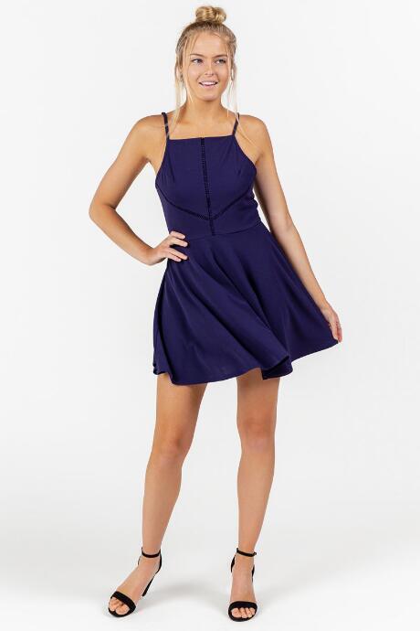 Francesca's Fara Ladder Trim Flare Dress - Navy