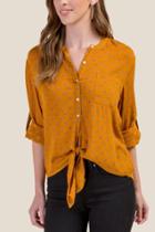 Francesca's Kailey Front Tie Blouse - Mustard