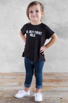 Francesca's Child's But First Milk Graphic Tee - Black