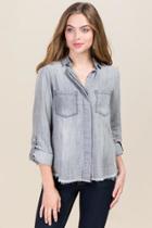 Thread And Supply Rachel Fray Split Back Sandblast Tencel Button Down Top - Gray