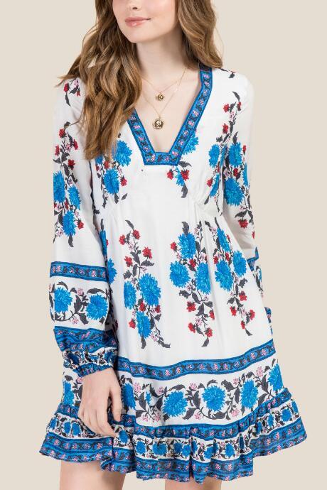 Francesca Inchess Jasmine Floral Border Shift Dress - Blue
